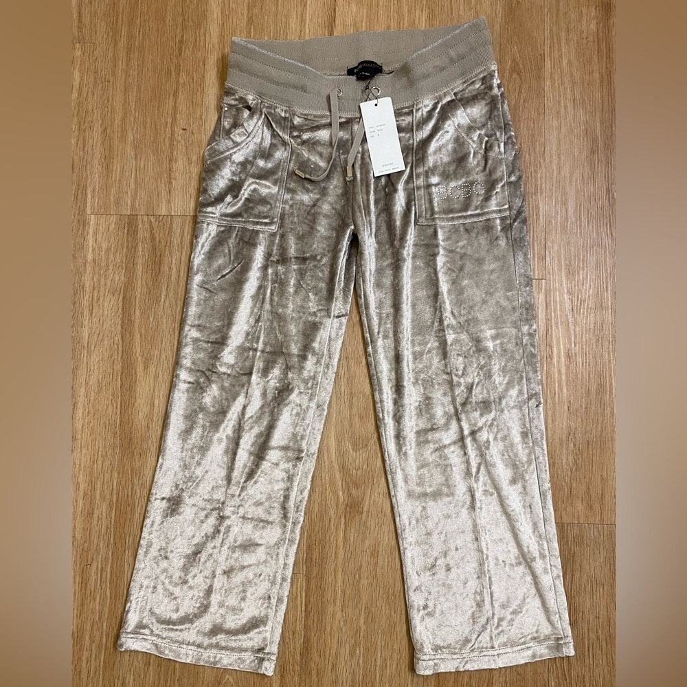 BCBGMaxAzria Taupe Metallic Velvet Sweatpants